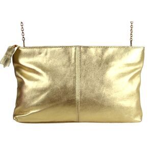 HANDCRAFTED GOLD GENUINE LEATHER CHAIN STRAP X-BODY SHOULDER BAG CLUTCH PURSE